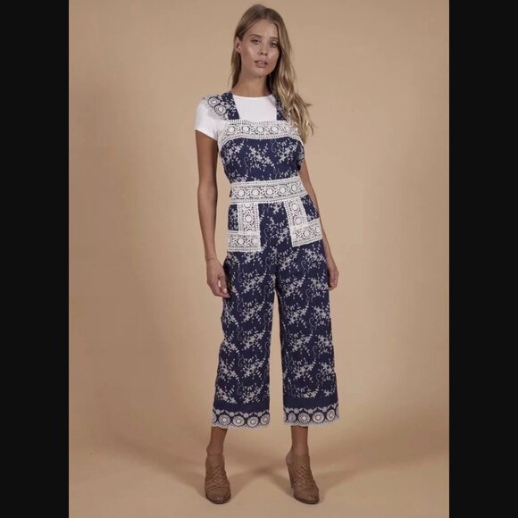 Nightcap Floral Cotton Eyelet Lace Overall Jumpsuit - Picture 11 of 13